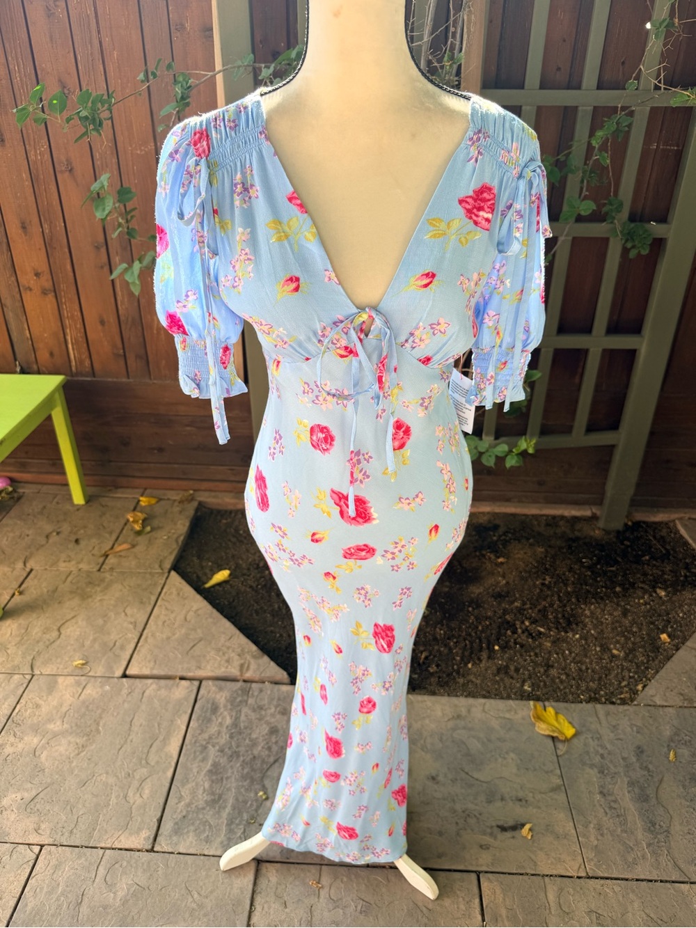 Topshop Light Blue Floral Tie-Front Maxi Dress Size 4